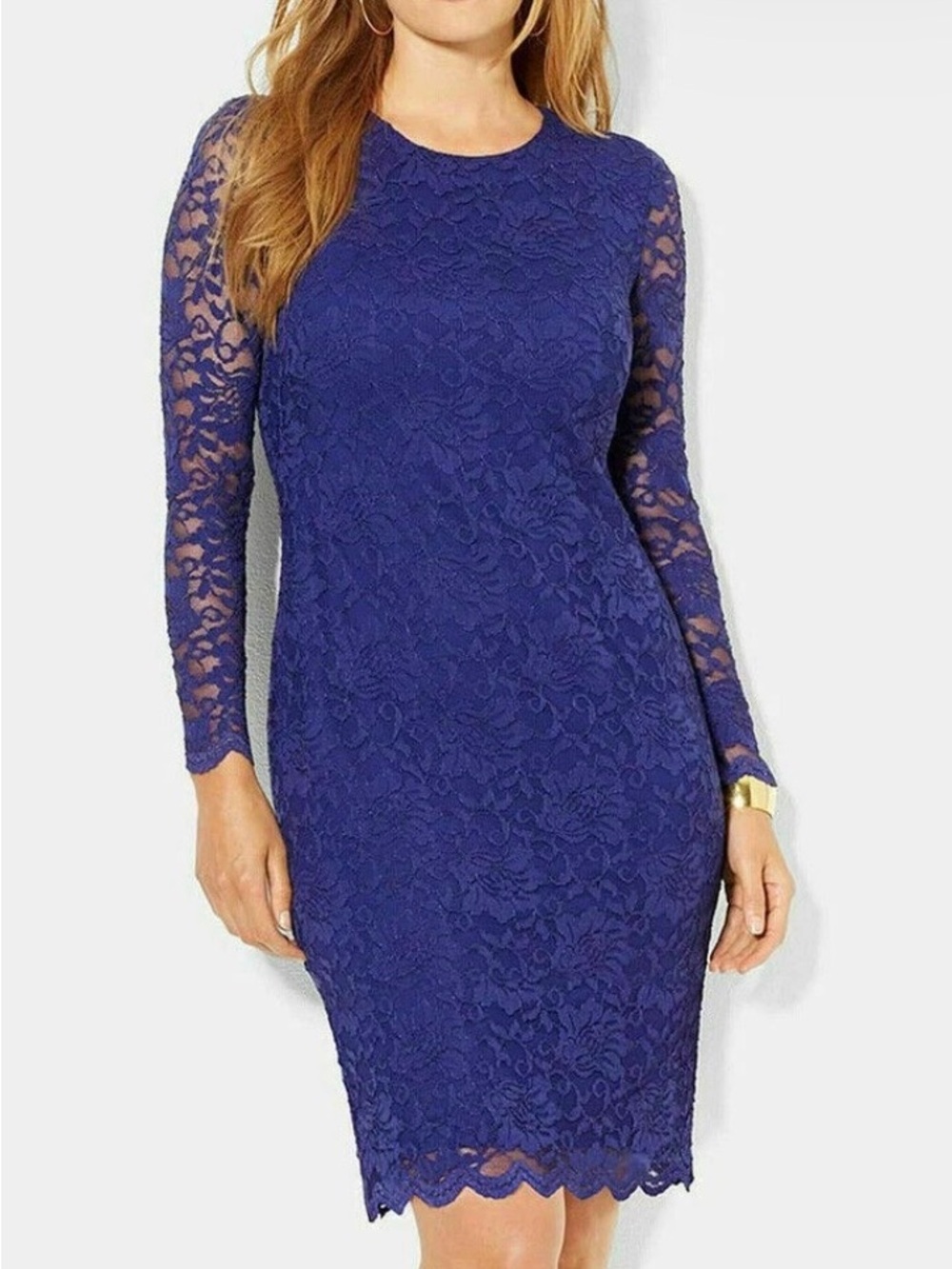 Ralph Lauren Cobalt Blue Lace Long-Sleeve Sheath Dress Size 12 Petite